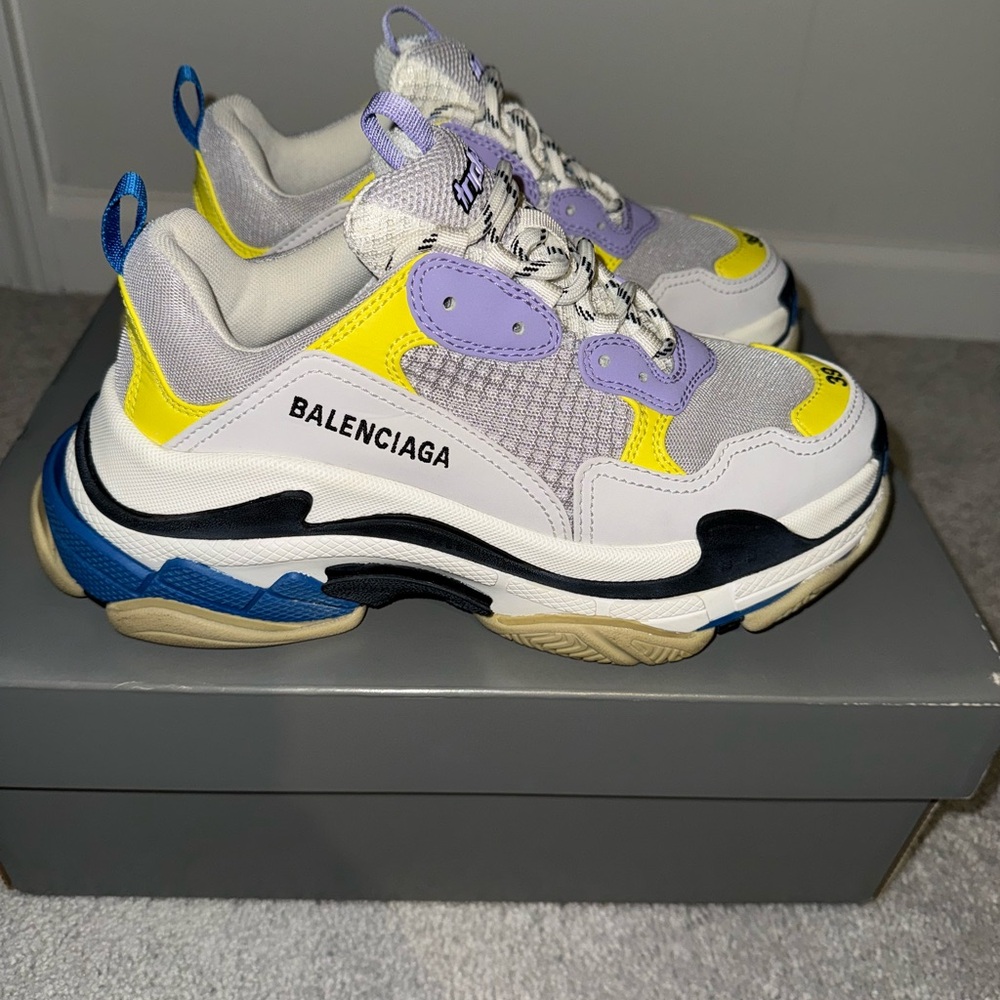 Balenciaga Triple S Sneakers in White, Purple, and Yellow